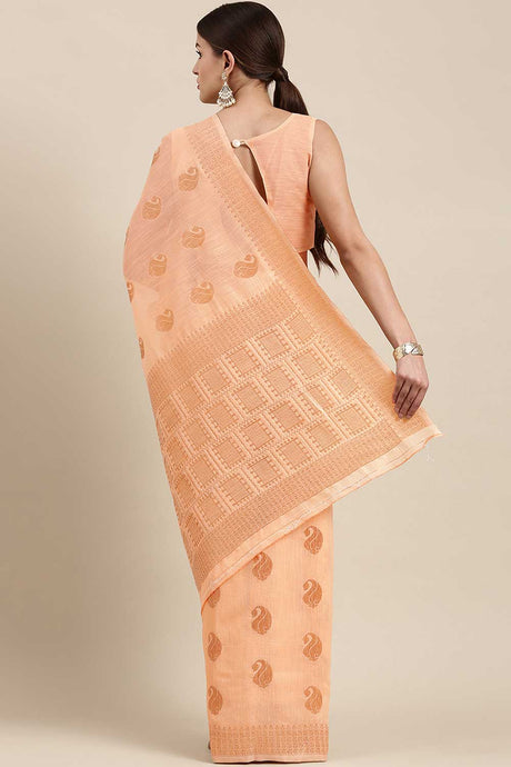 Blended Linen Bagh Saree In Peach