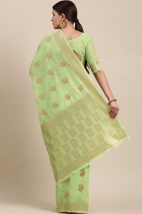 Blended Linen Bagh Saree In Green