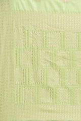 Blended Linen Bagh Saree In Green