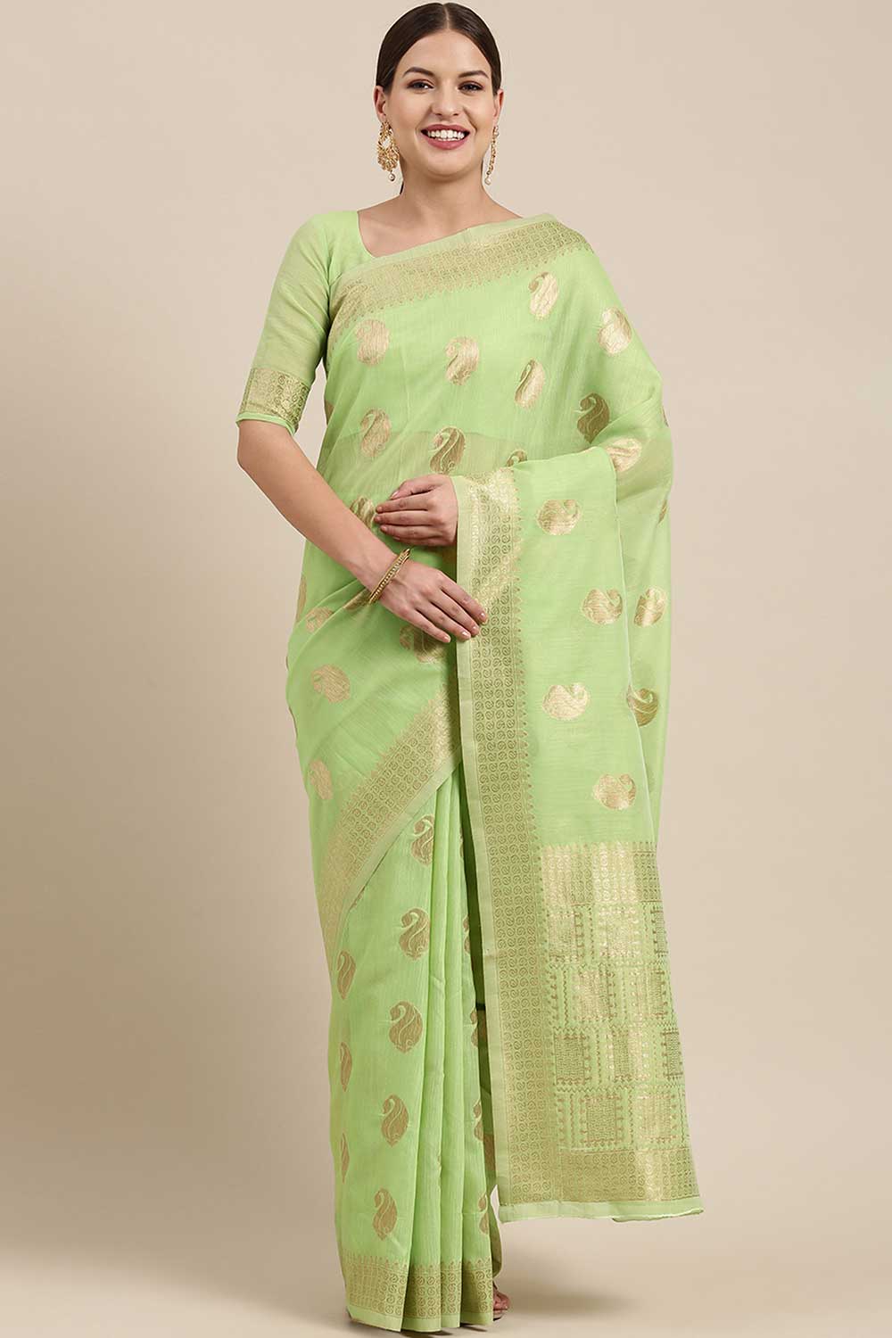 Blended Linen Bagh Saree In Green