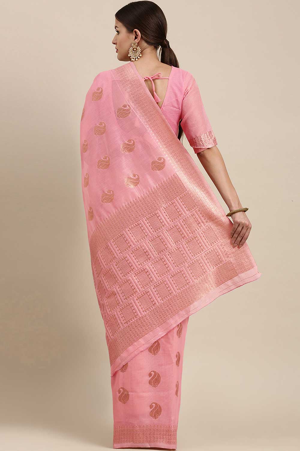 Blended Linen Bagh Saree In Pink