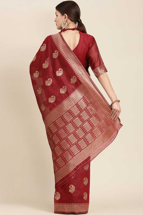 Blended Linen Bagh Saree In Maroon