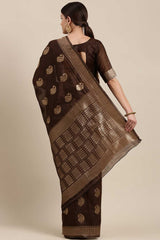 Blended Linen Bagh Saree In Brown