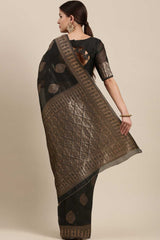 Blended Linen Bagh Saree In Charcoal Grey