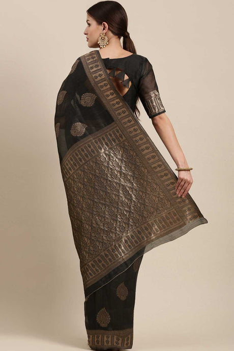 Blended Linen Bagh Saree In Charcoal Grey