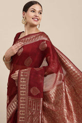 Blended Linen Bagh Saree In Maroon