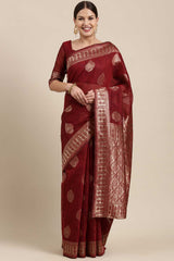 Blended Linen Bagh Saree In Maroon