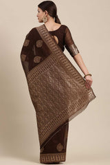 Blended Linen Bagh Saree In Brown