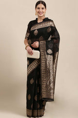 Blended Linen Bagh Saree In Black