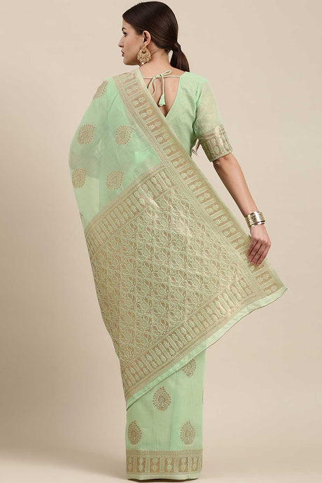 Blended Linen Bagh Saree In Green