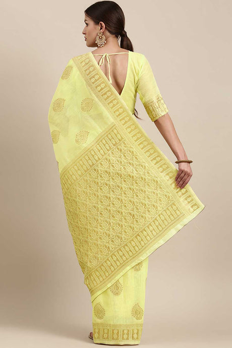 Blended Linen Bagh Saree In Lemon Yellow