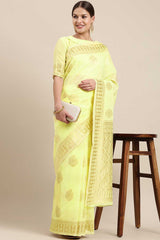 Blended Linen Bagh Saree In Lemon Yellow