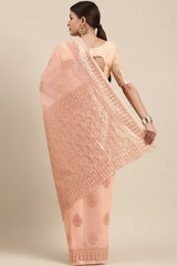 Blended Linen Bagh Saree In Peach