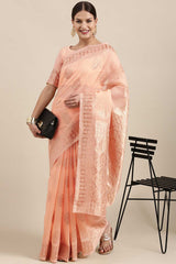 Blended Linen Bagh Saree In Peach