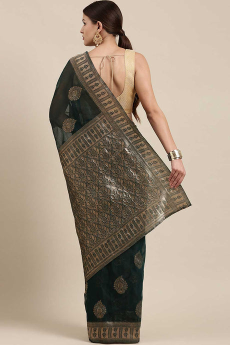 Blended Linen Bagh Saree In Teal Blue