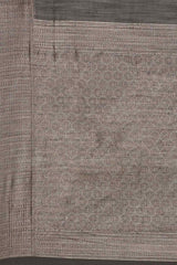 Linen Floral Woven Saree In Grey