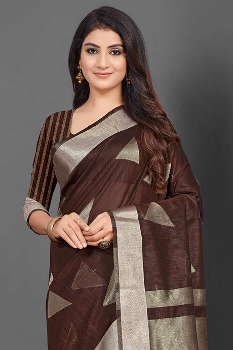 Linen Brown Woven Design Celebrity Saree