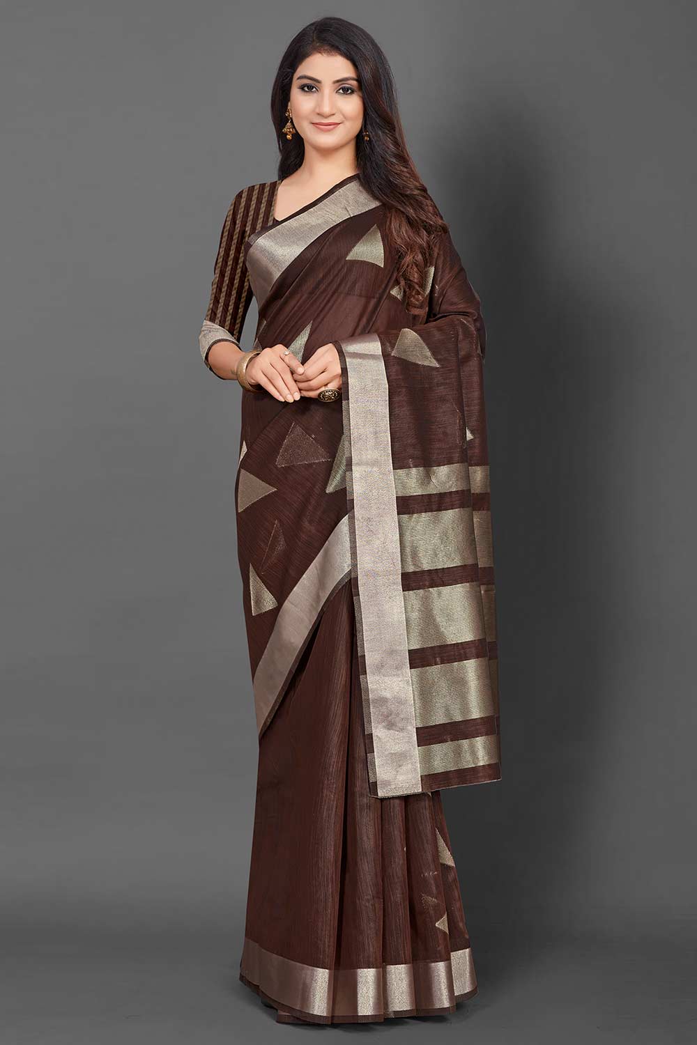 Linen Brown Woven Design Celebrity Saree