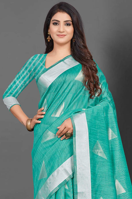 Linen Sea Green Woven Design Celebrity Saree