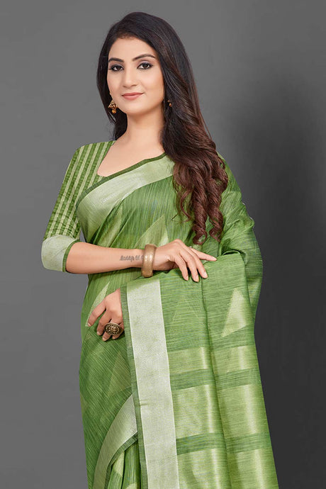 Linen Green Woven Design Celebrity Saree