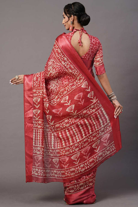 Cotton Blend Magenta Printed Designer Saree