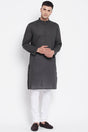 Buy Men's Pure Cotton Thread Stripe Long Kurta in Dark Grey