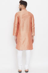 Buy Men's Polyester Solid Kurta in Peach - Zoom In