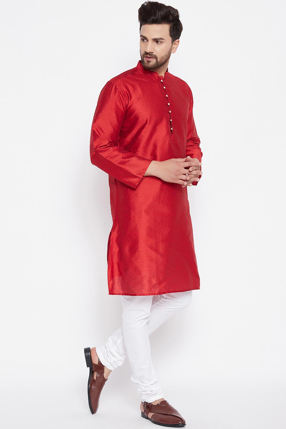 Shop Men's Dupion Art Silk Kurta in Red