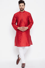 Buy Men's Dupion Art Silk Solid Kurta in Red