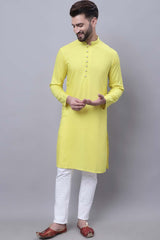 Buy Men's Yellow Cotton Self Design Long Kurta Top Online - Zoom Out