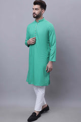 Buy Men's Green Viscose Rayon Self Design Long Kurta Top Online - Zoom Out