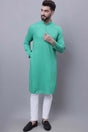 Buy Men's Green Viscose Rayon Self Design Long Kurta Top Online