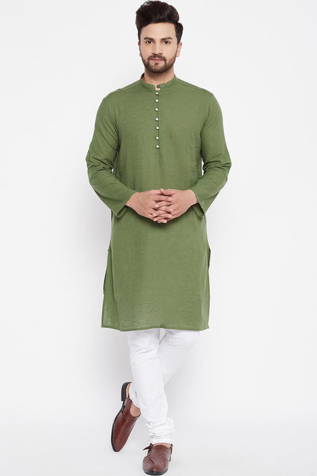 Buy Men's Linen Solid Kurta in Green