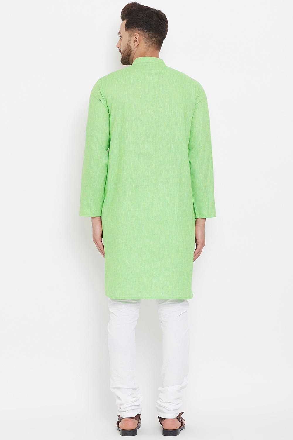 Buy Men's Blended Cotton Solid Kurta in Green - Zoom In