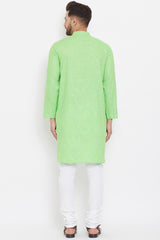 Buy Men's Blended Cotton Solid Kurta in Green - Zoom In