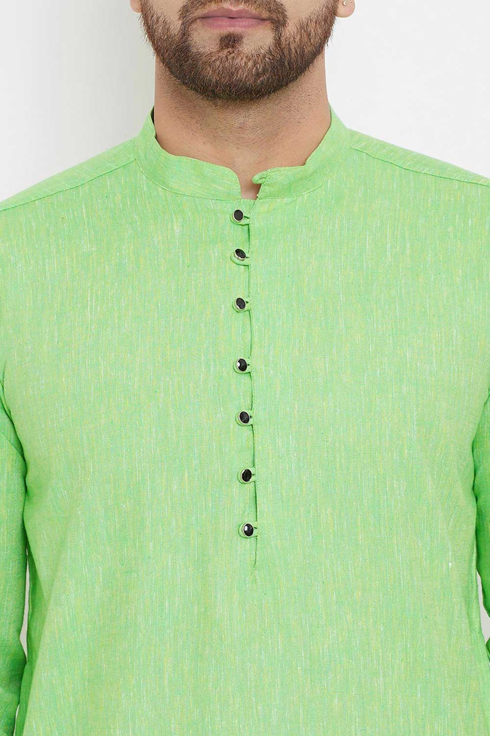 Buy Men's Blended Cotton Solid Kurta in Green - Zoom Out