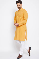 Buy Men's Cotton Solid Kurta in Yellow - Back