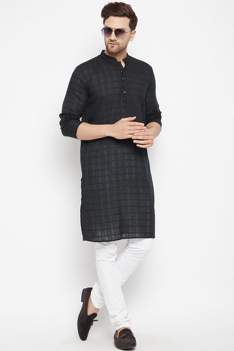 Buy Men's Pure Cotton Solid Kurta in Black