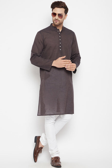 Buy Men's Pure Cotton Solid Kurta in Brown