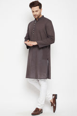 Buy Men's Pure Cotton Solid Kurta in Brown