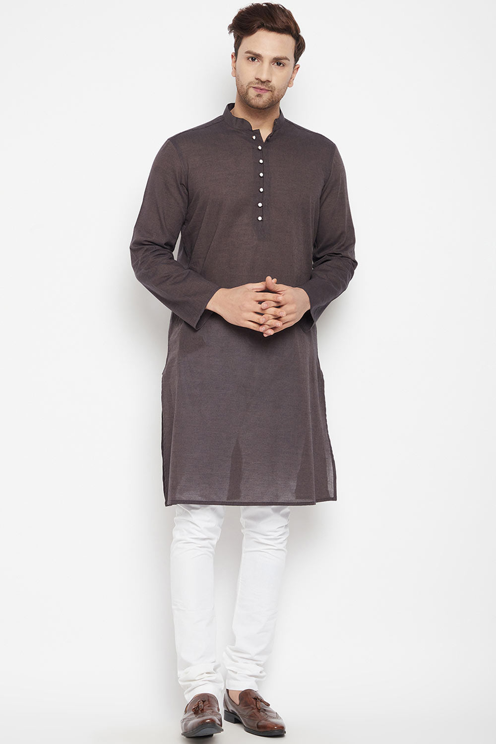 Buy Men's Pure Cotton Solid Kurta in Brown