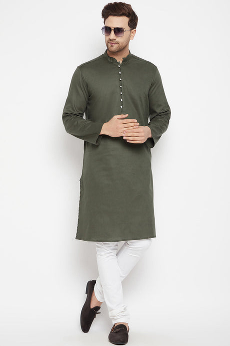 Buy Men's Pure Cotton Solid Kurta in Green