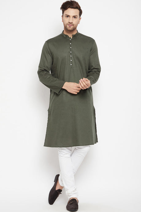 Buy Men's Pure Cotton Solid Kurta in Green