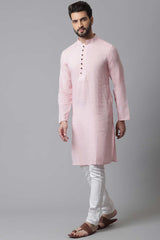 Buy Men's Pink Cotton Solid Long Kurta Online - KARMAPLACE