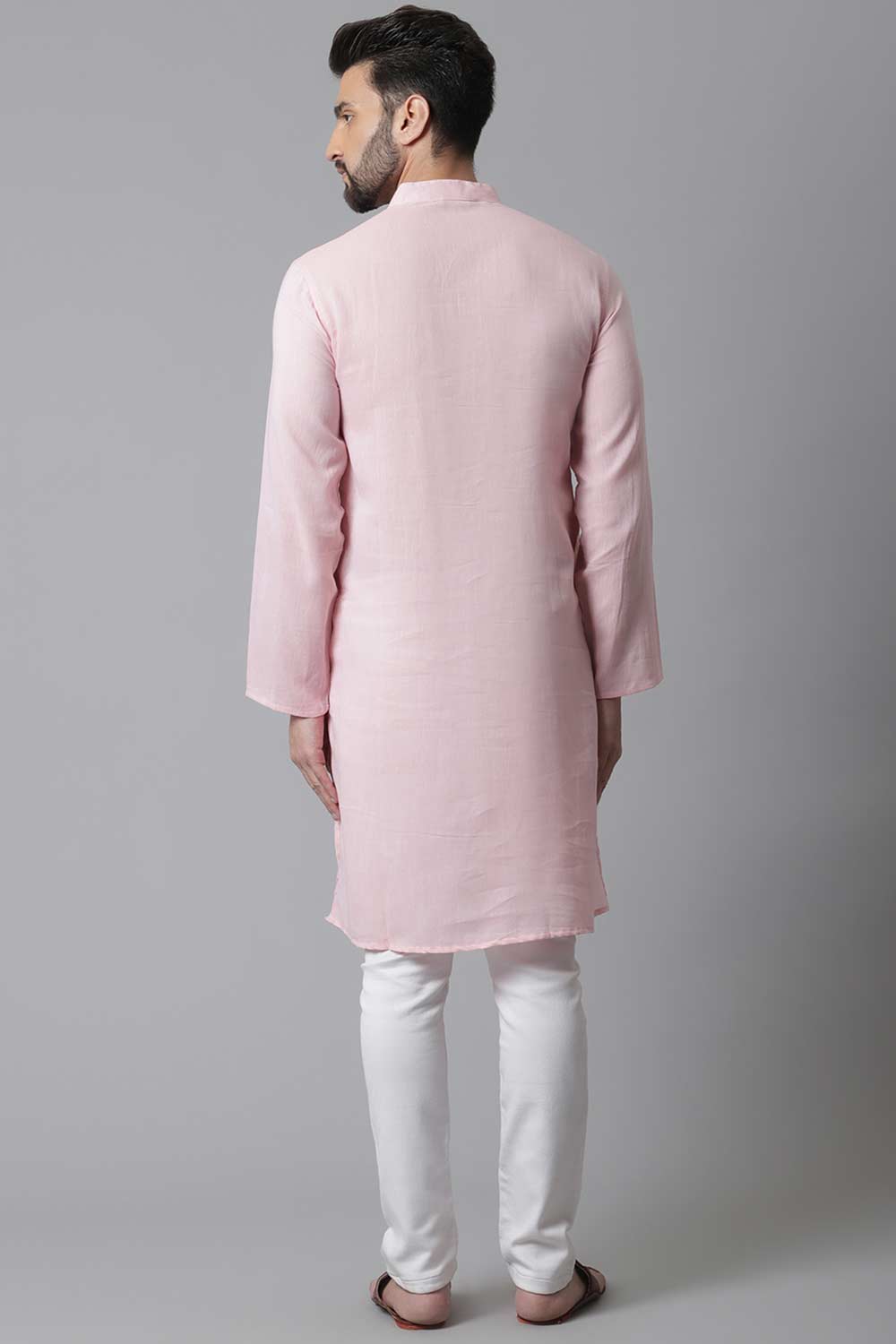 Buy Men's Pink Cotton Solid Long Kurta Online - KARMAPLACE