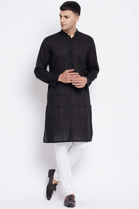 Buy Men's Pure Cotton Woven Checks Sherwani Kurta in Black