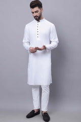 Buy Men's White Cotton Solid Long Kurta Top Online - Zoom In