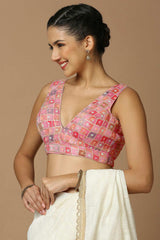 Pink Polyester Sleeveless Padded Blouse