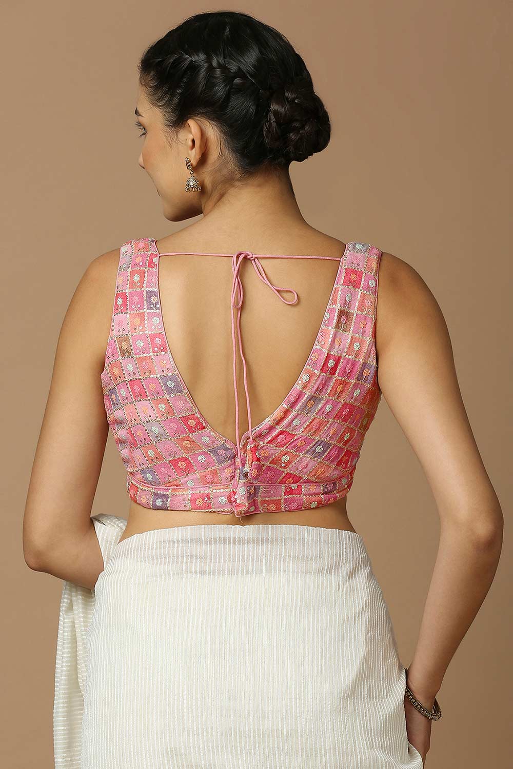 Pink Polyester Sleeveless Padded Blouse