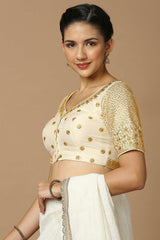 White Silk Elbow Length Padded Blouse